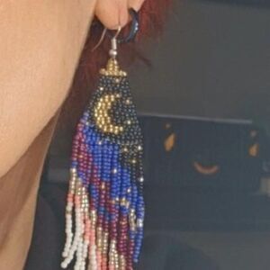 🌙 Celestial Moon Beaded Fringe Earrings
